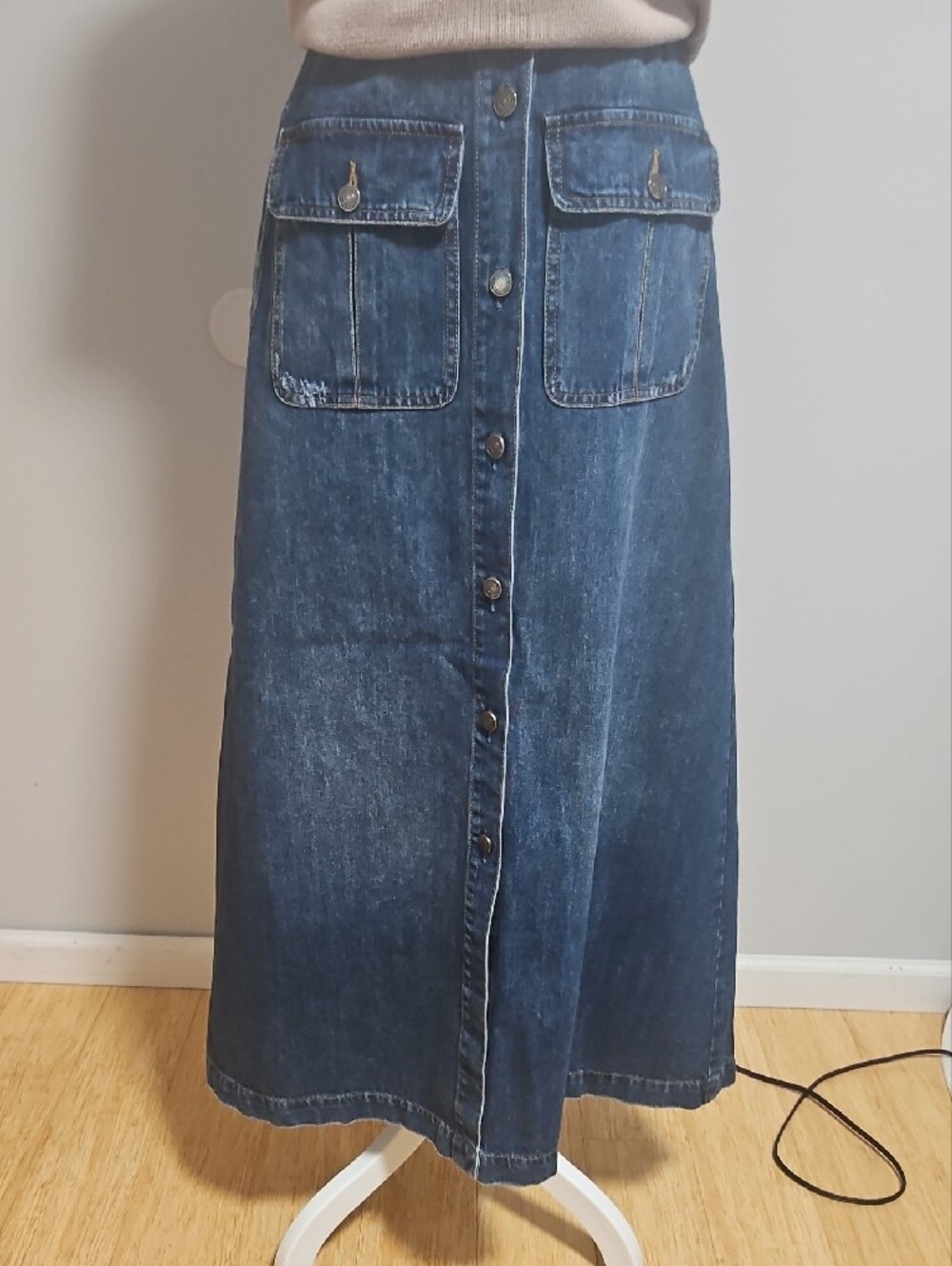 Gaelle Paris Denim Button-Front Maxi Skirt - Dark Blue